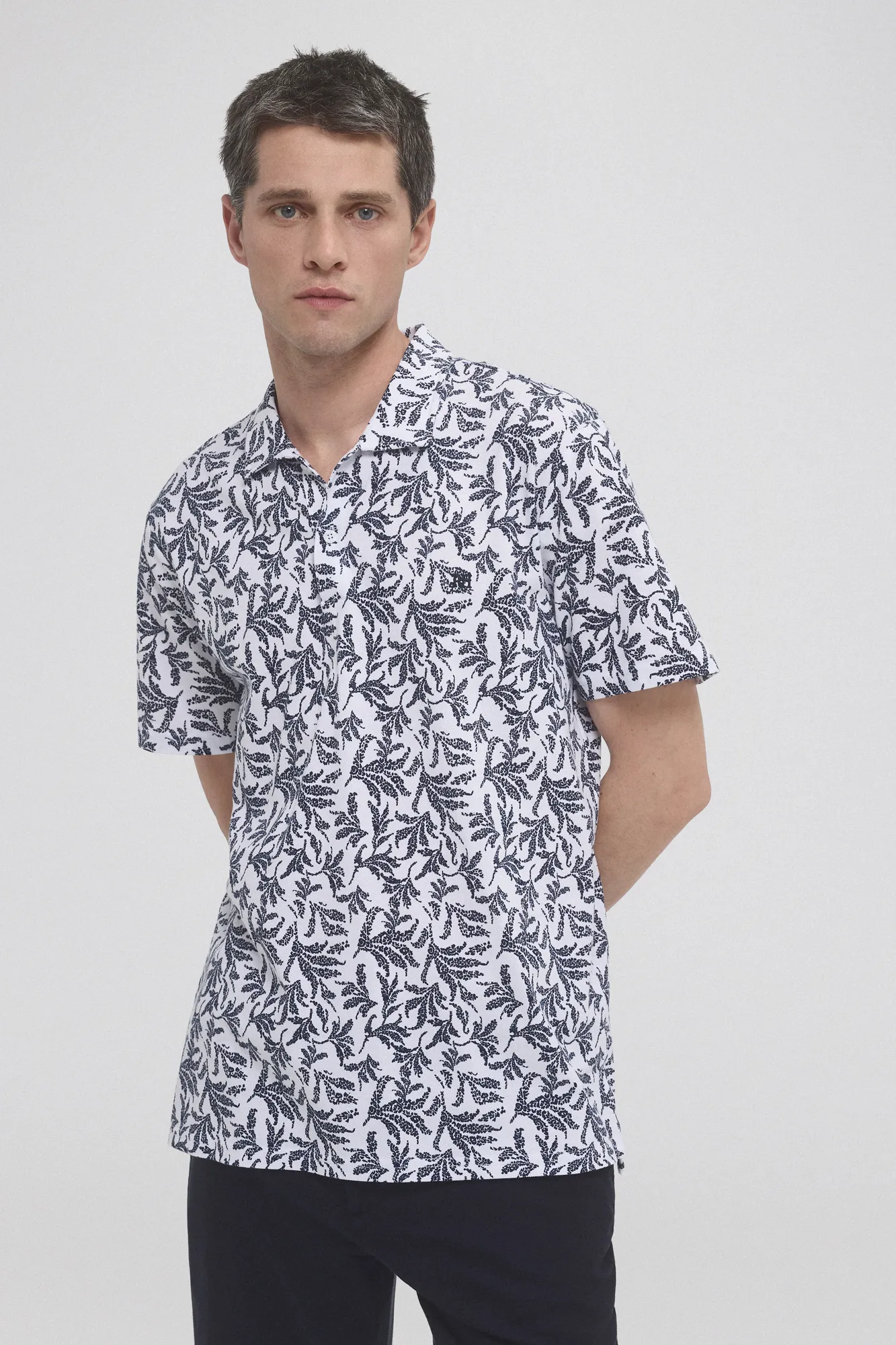 Botanical print polo shirt