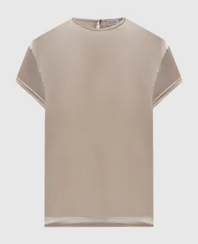 Brunello Cucinelli Gray silk blouse with monil chain