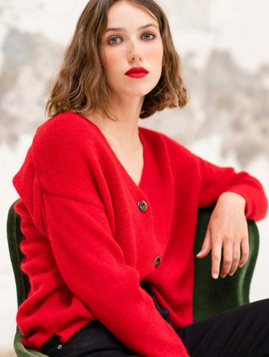 Cardigan mohair rojo para mujer