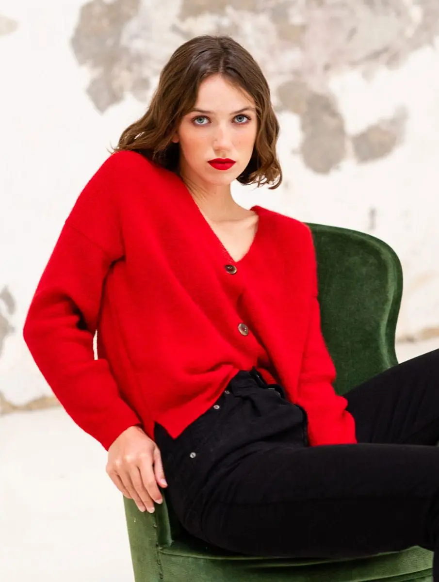 Cardigan mohair rojo para mujer