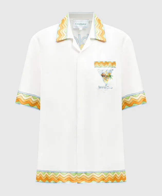 Casablanca White Afro Cubism silk blouse