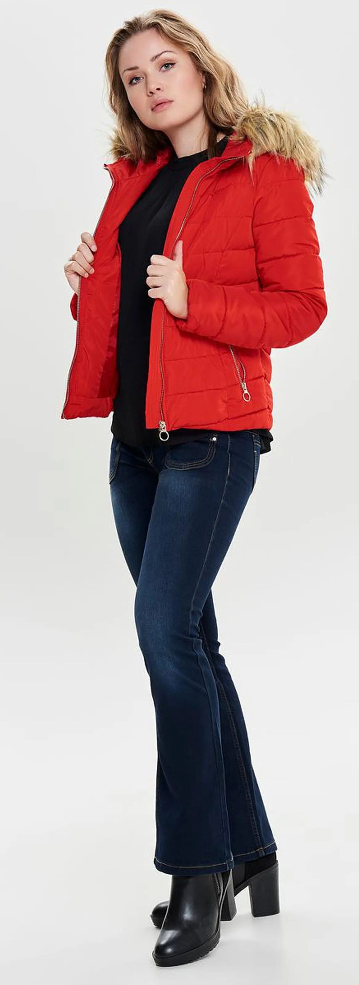 chaqueta ONLY Newellan Quilted Hood - Chinese Red - women´s