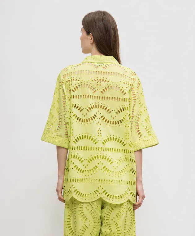 Charo Ruiz Isma green blouse with broderie embroidery