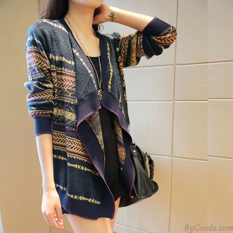 Fashion Folk Style Chic Striped Cardigan Sweater
