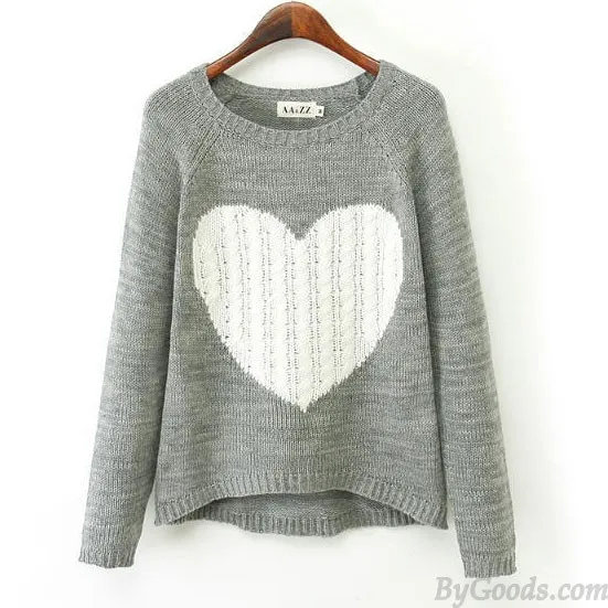 Heart Pattern Irregular Cut Knit Cardigan Sweater