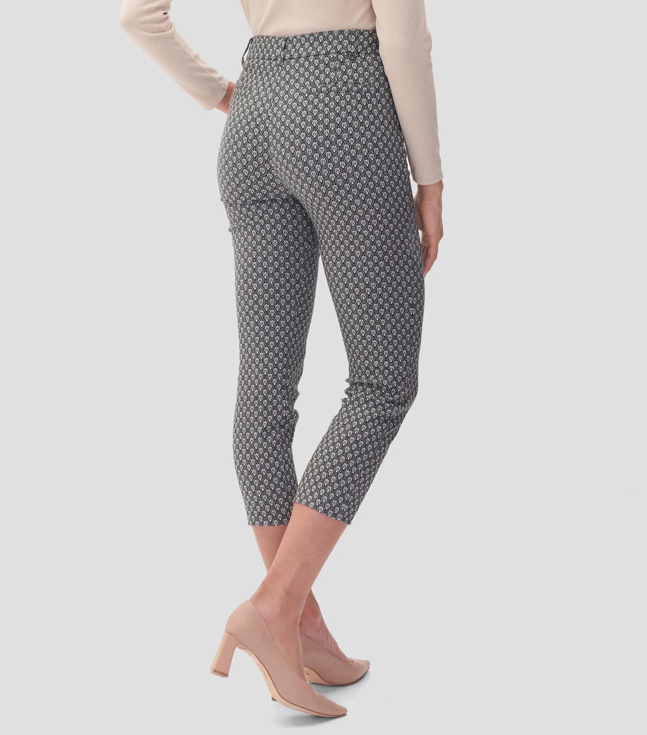 Julio Pantalón Tiro Alto Recto Verde Jacquard Floral Mujer