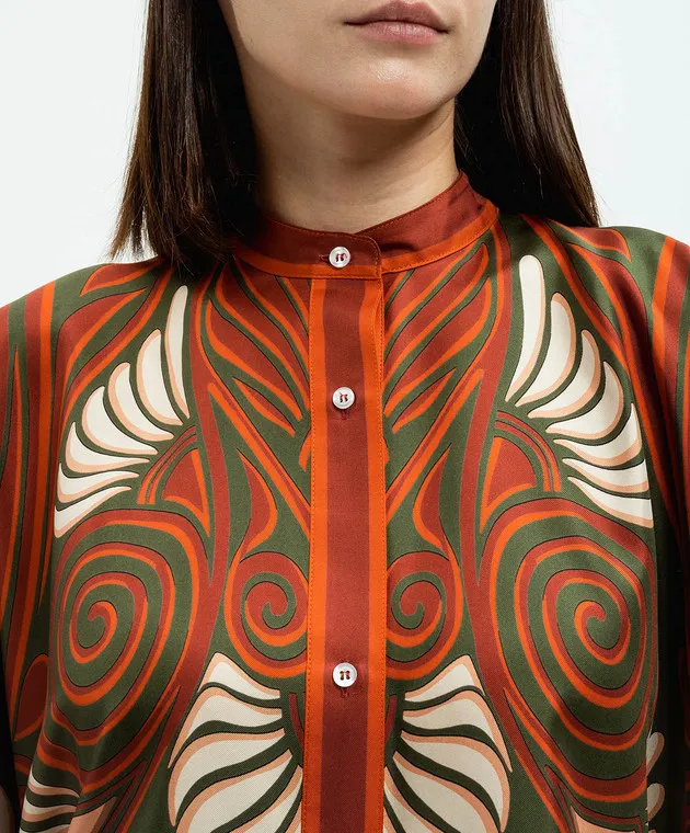 La DoubleJ Green silk blouse with Kerylos Placee print