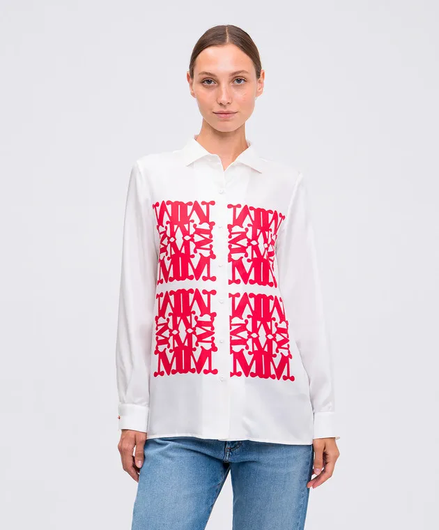 Max Mara White LEGNO silk blouse with logo print