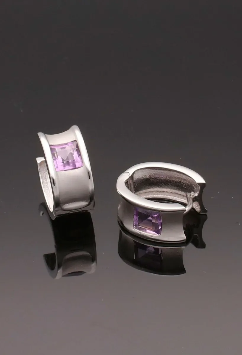 Pendientes tipo arete oro blanco 18k y amatistas 100_3009-B