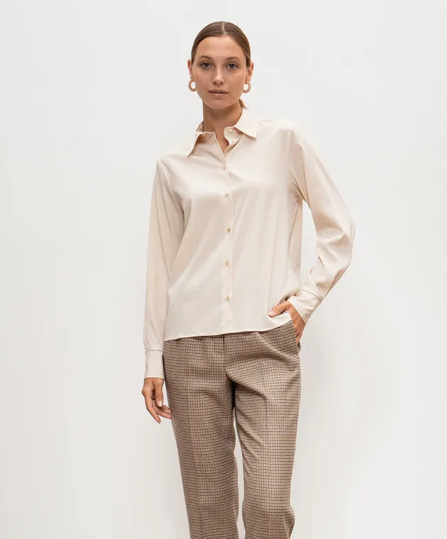 Peserico Beige silk blouse with monil chain decoration