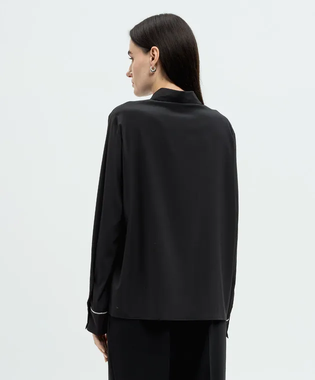 Peserico Black silk blouse with monil chain