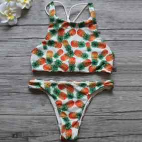  Pineapple Print Bikini Split Triangle Swimsuits Bikini Set