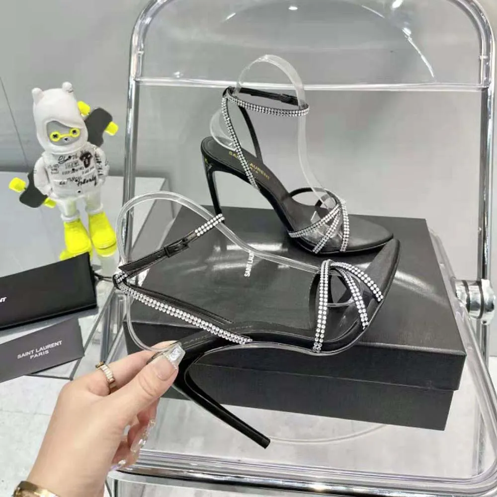 Saint Laurent YSL Sandalias Ava Mujer de Satén Crepé con Pedrería