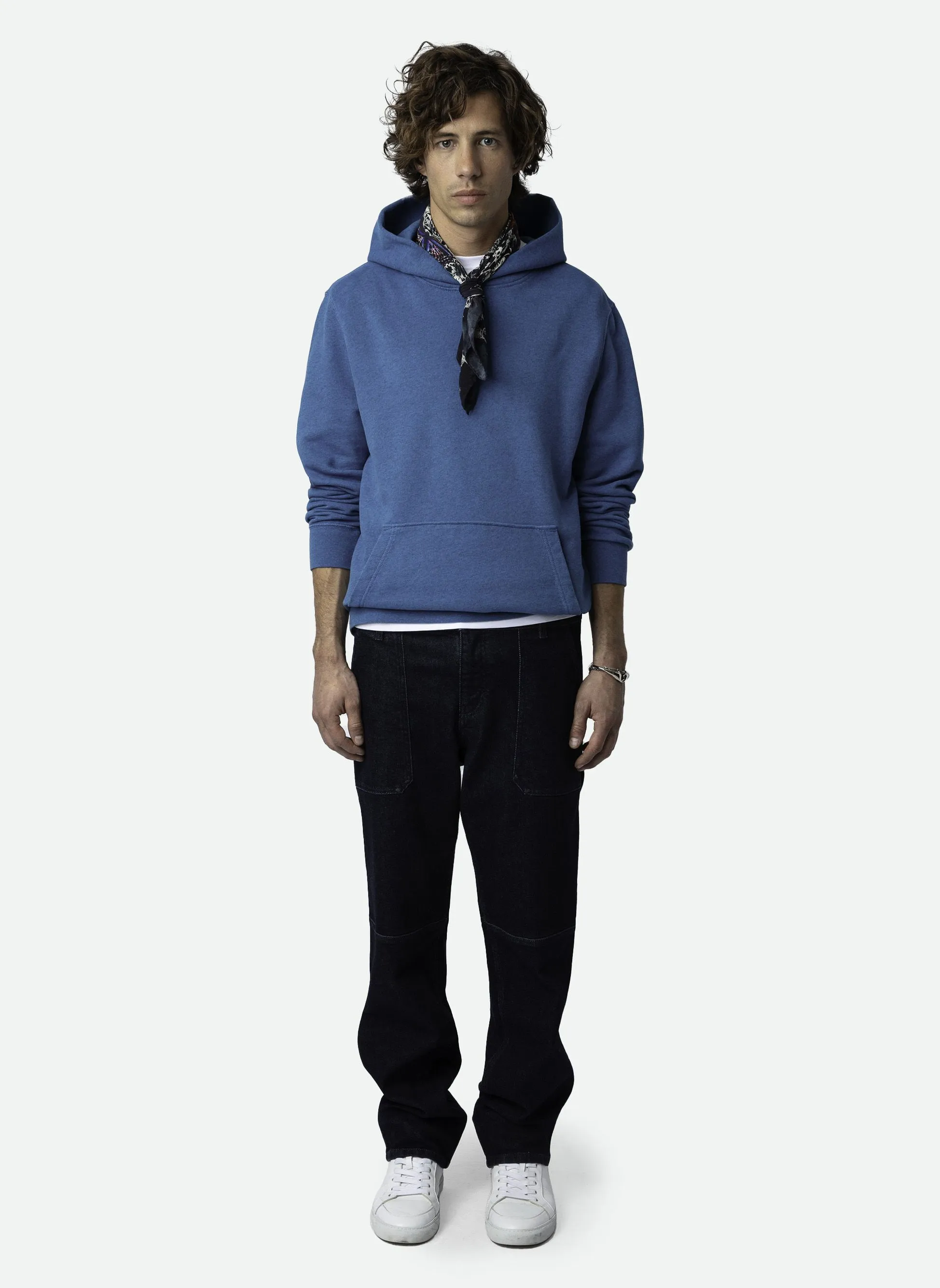 SANCHI - Sudadera oversize de mezcla de algodón con capucha en azul