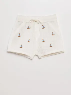 Short de doble gasa de algodón - BLANCO