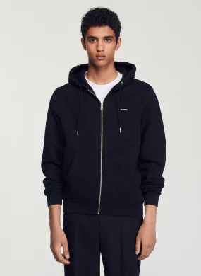 Sudadera de algodón con capucha y cremallera regular fit en negro