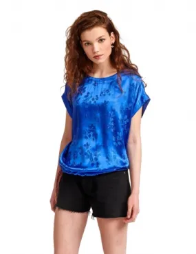 Top jacquard estampado floral azul cobalto