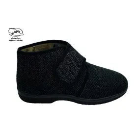 ZAPATILLA DOCTOR CUTILLAS 21255 DE CASA MUY CÓMODA DE HOMBRE BOTA VELCRO LANA JASPEADA NEGRO 27252